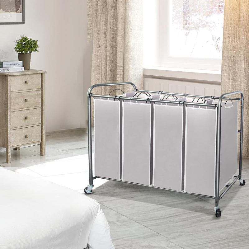 4 Section Laundry Sorter Cart Rolling Laundry Cart for Clothes Storage with Lockable Wheels