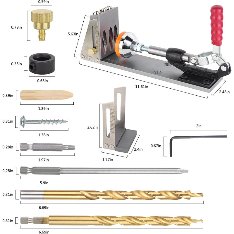 Pocket Hole Jig Kit All-Metal Pocket Screw Jig Professional Woodworking Dowel Jig Kit