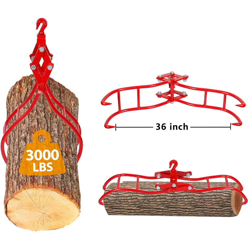 36 inch 4 Claw Log Grapple for Logging Tongs Timber Claw Hook 3000 lbs Loading Capacity