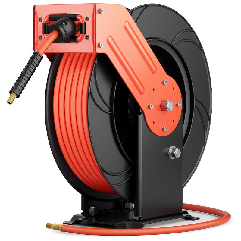 3/8" × 50' Retractable Air Hose Reel Max 300PSI Air Hose Reel Ceiling/Wall Mount Air Compressor Reel