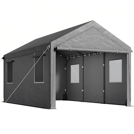 Heavy Duty Carport 10' × 20' Garage Shelter with Removable Sidewalls & Doors Car Canopy