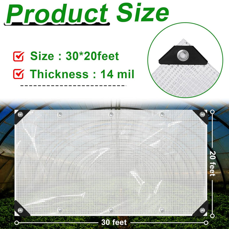 30 x 20ft Tarp Waterproof 14 Mil Heavy Duty Plastic Covering Sheeting with Grommets