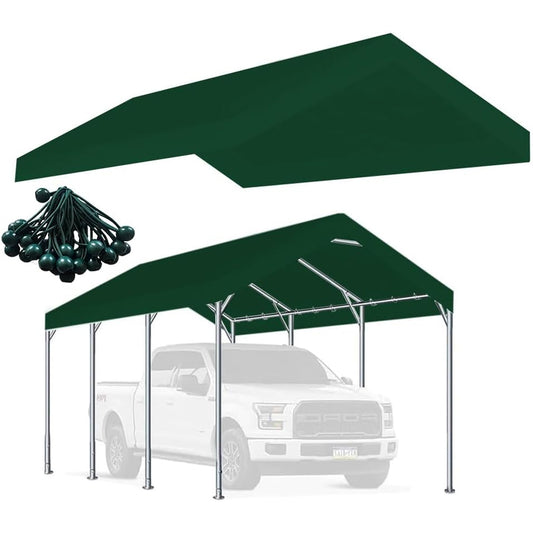 Carport Replacement Cover 12 x 20 FT with Ball Bungees Car Tarp Canopy Tent Replacement Top