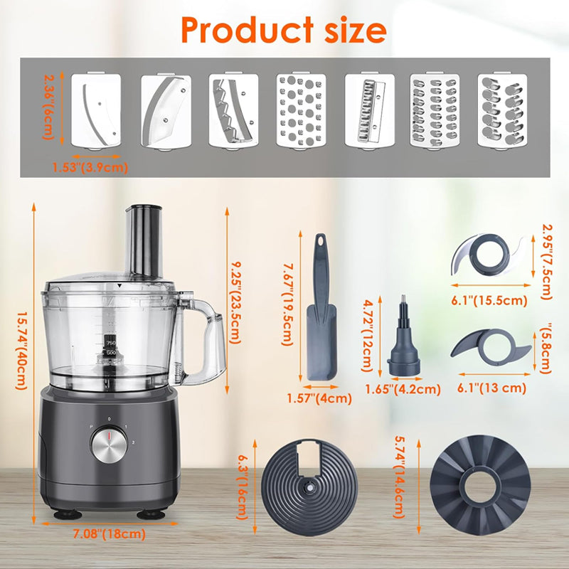 7-Cup Food Processor Food Processor 600W Small Food Processor with 10 Set Blades for Home Use