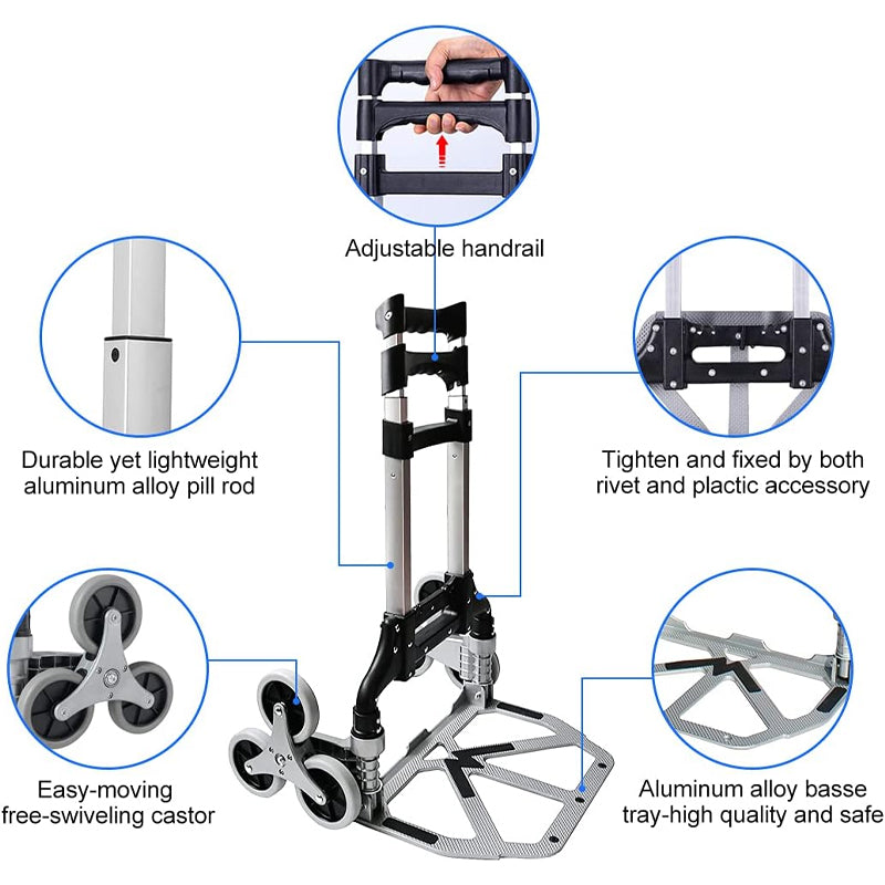 Stair Climbing Cart 330 LBS Capacity Portable Folding Hand Truck Aluminium Trolley Telescoping Handle