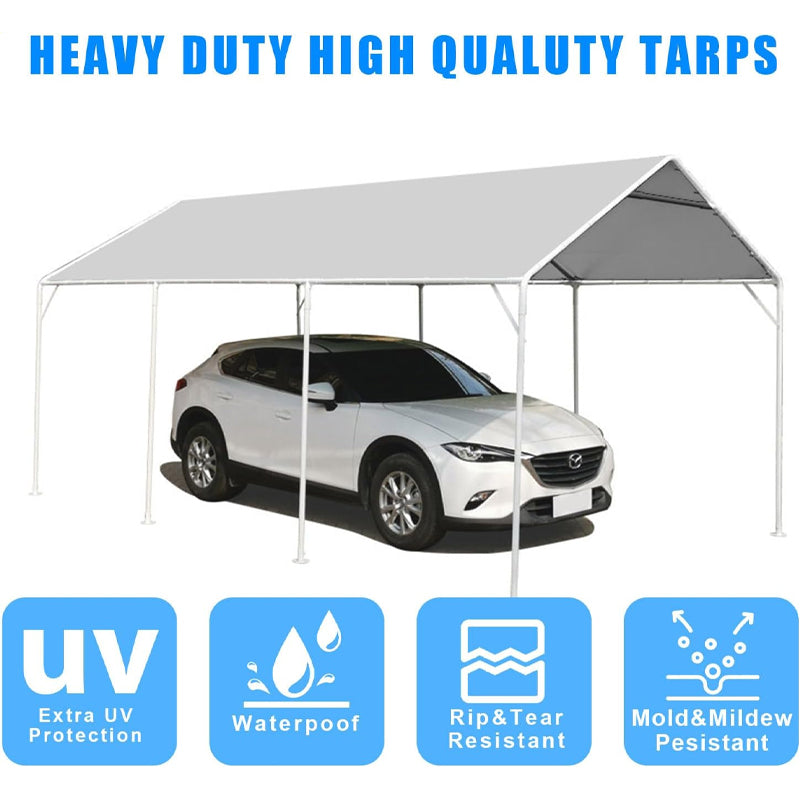 10 x 20 ft Heavy Duty Carport Replacement Cover with 44 Ball Bungees Cords Car Garage Top Tent