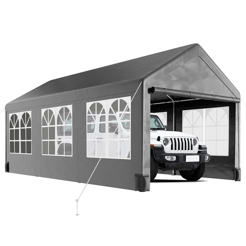 10 x 20 FT Carport with 4 Load-bearing Sandbags PE Waterproof Canopy Roll Up Mesh Window