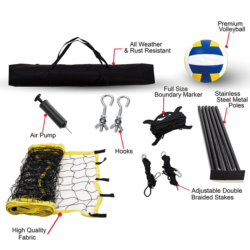 Outdoor Portable Volleyball Net System,  Professional Volleyball Set with PVC Volleyball, Pump, Carrying Bag, Heavy Duty Volleyball Net for Backyard, Beach, Lawn