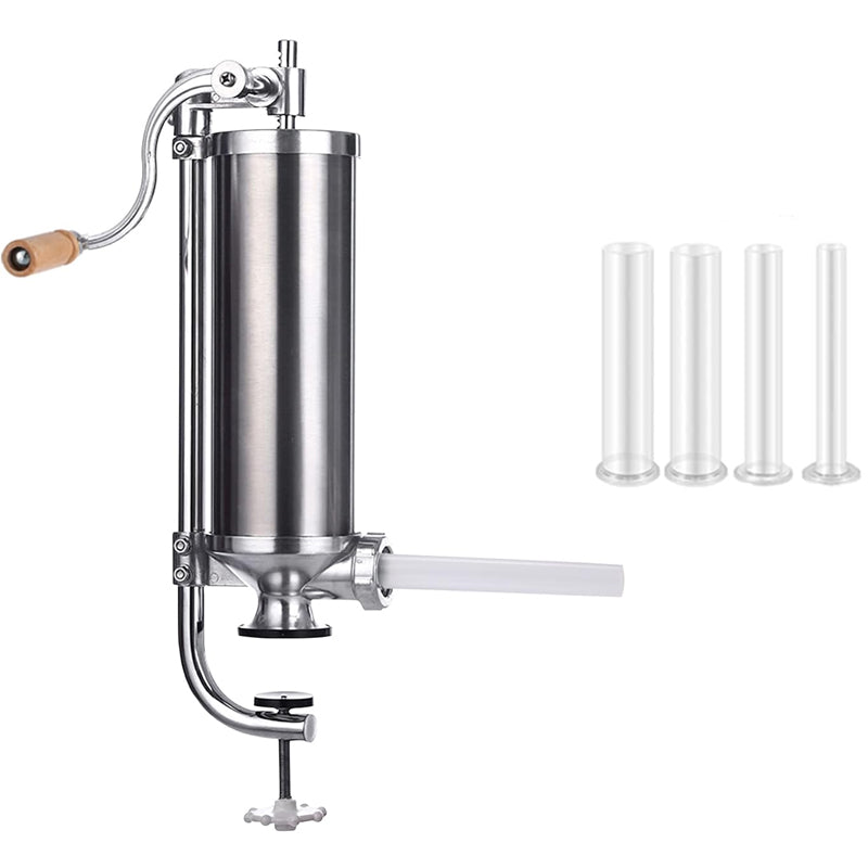 5LBS/3L Sausage Stuffer Vertical Stainless Steel Homemade Sausage Maker with 4 Filling Nozzles