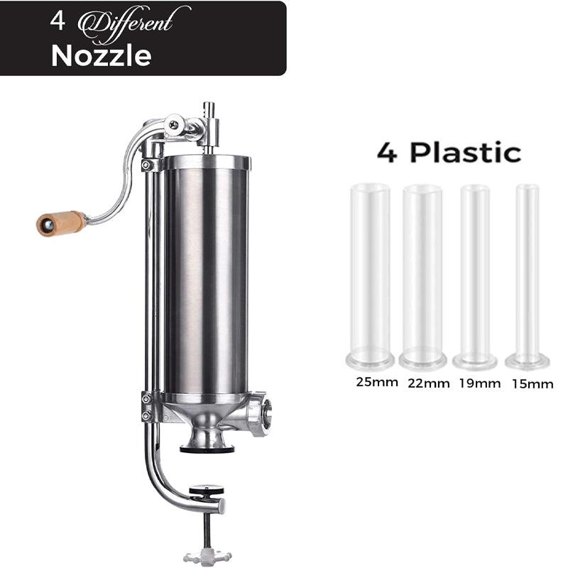 5LBS/3L Sausage Stuffer Vertical Stainless Steel Homemade Sausage Maker with 4 Filling Nozzles