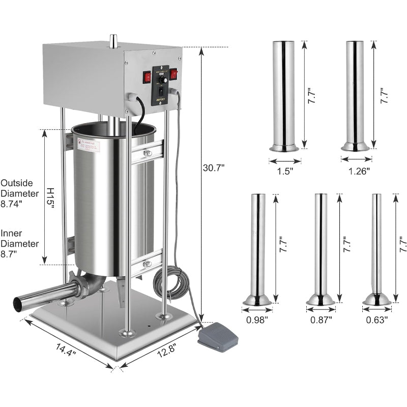 24.3LBS/15L Electric Sausage Stuffer Variable Speed Sausage Maker with 5 Stuffing Tubes