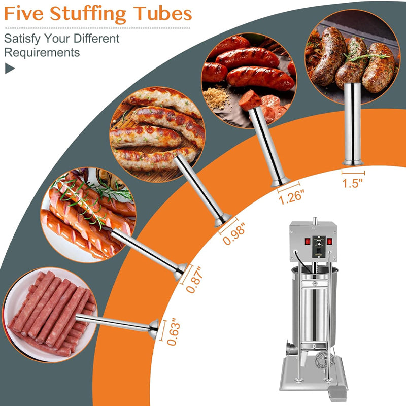 24.3LBS/15L Electric Sausage Stuffer Variable Speed Sausage Maker with 5 Stuffing Tubes