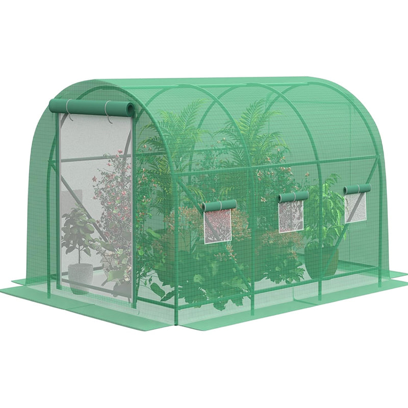 10x7x7FT Walk-in Tunnel Greenhouse with 6 Screen Windows Reinforced Frame Green House