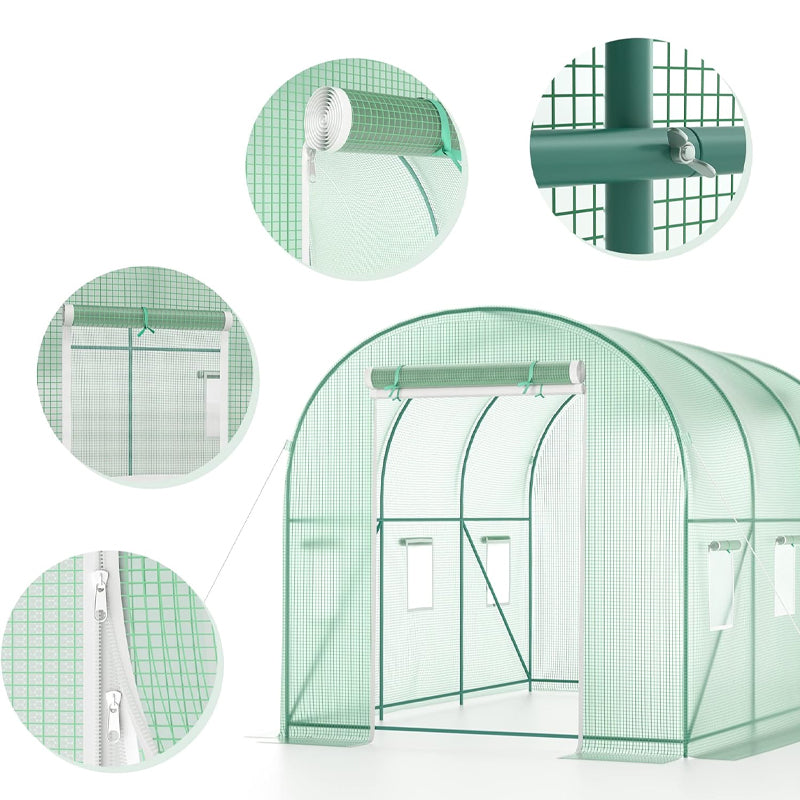 10x7x7FT Walk-in Tunnel Greenhouse with 6 Screen Windows Reinforced Frame Green House