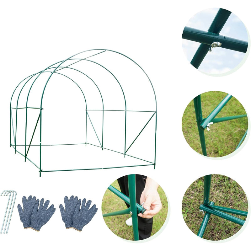 10x7x7FT Walk-in Tunnel Greenhouse with 6 Screen Windows Reinforced Frame Green House