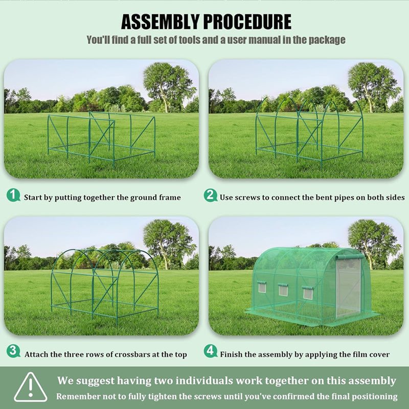 10x7x7FT Walk-in Tunnel Greenhouse with 6 Screen Windows Reinforced Frame Green House