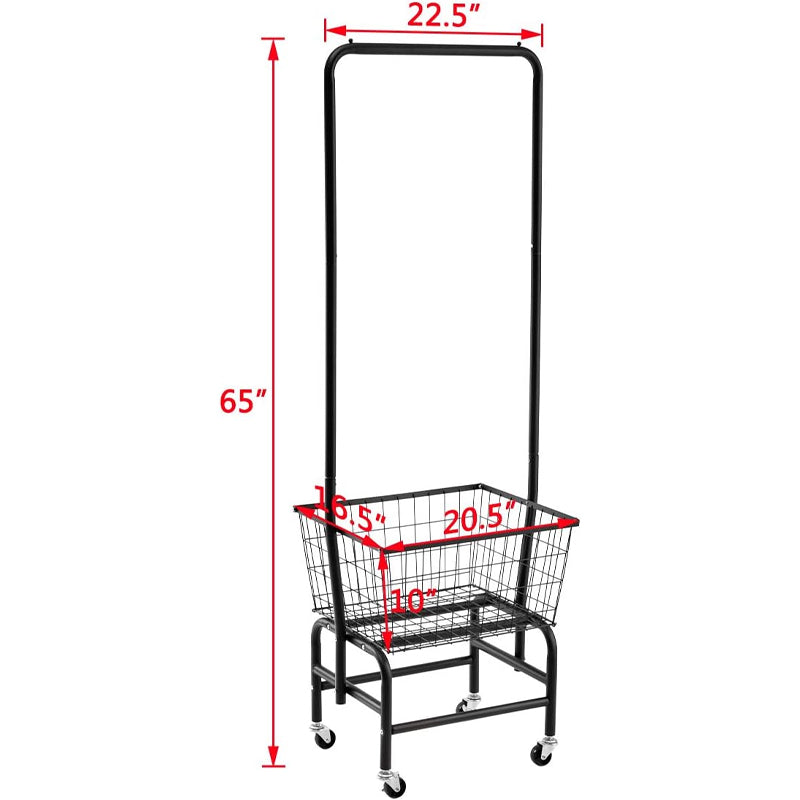 Wire Laundry Cart with Clothes Rack Rolling Laundry Butler with Wire Storage Rack with Casters