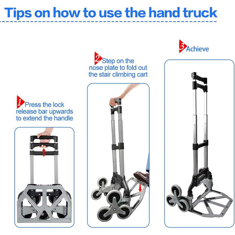 Stair Climbing Cart 330 LBS Capacity Portable Folding Hand Truck Aluminium Trolley Telescoping Handle