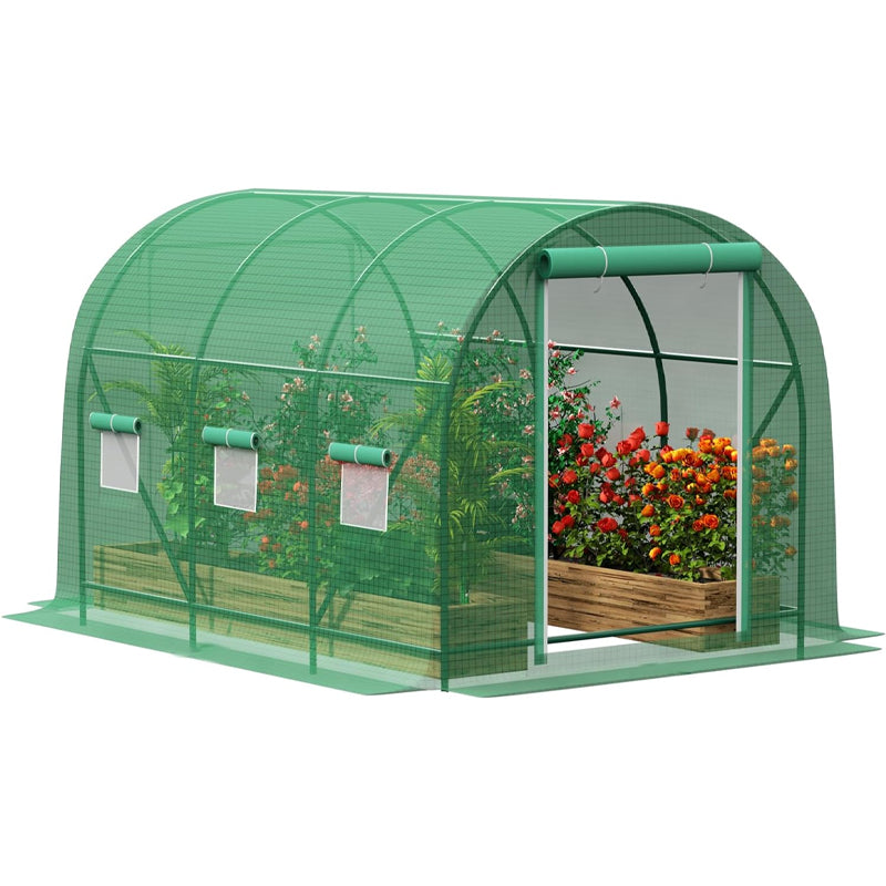 12×6.6×6.6FT Greenhouse Heavy Duty Walk-in Tunnel Greenhouse Galvanized Frame Plant Hot House