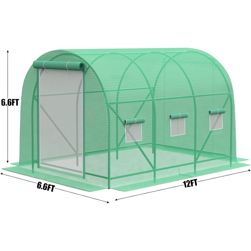 12×6.6×6.6FT Greenhouse Heavy Duty Walk-in Tunnel Greenhouse Galvanized Frame Plant Hot House