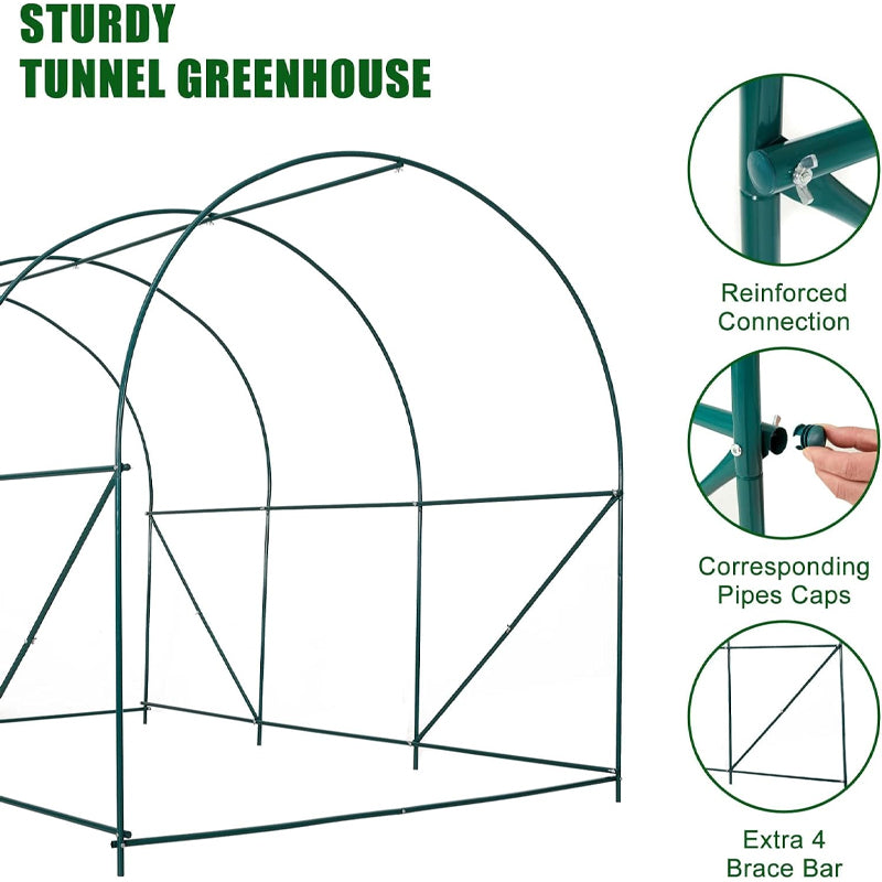 12×6.6×6.6FT Greenhouse Heavy Duty Walk-in Tunnel Greenhouse Galvanized Frame Plant Hot House