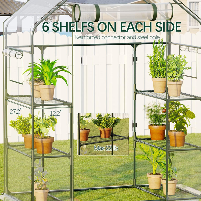 6.4x4.7x2.4FT Walk in Greenhouse with Roll-Up Zipper Outdoor Portable Greenhouse Waterproof Green House