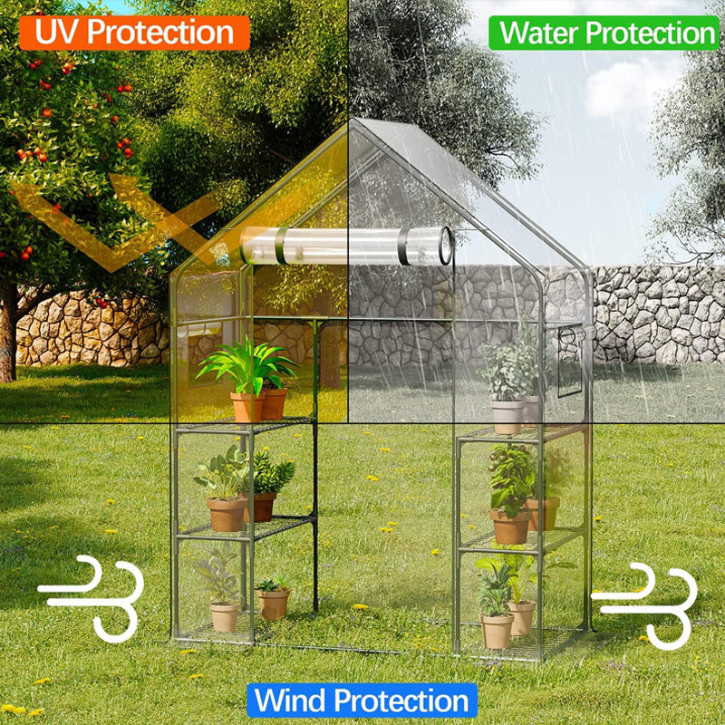 6.4x4.7x2.4FT Walk in Greenhouse with Roll-Up Zipper Outdoor Portable Greenhouse Waterproof Green House