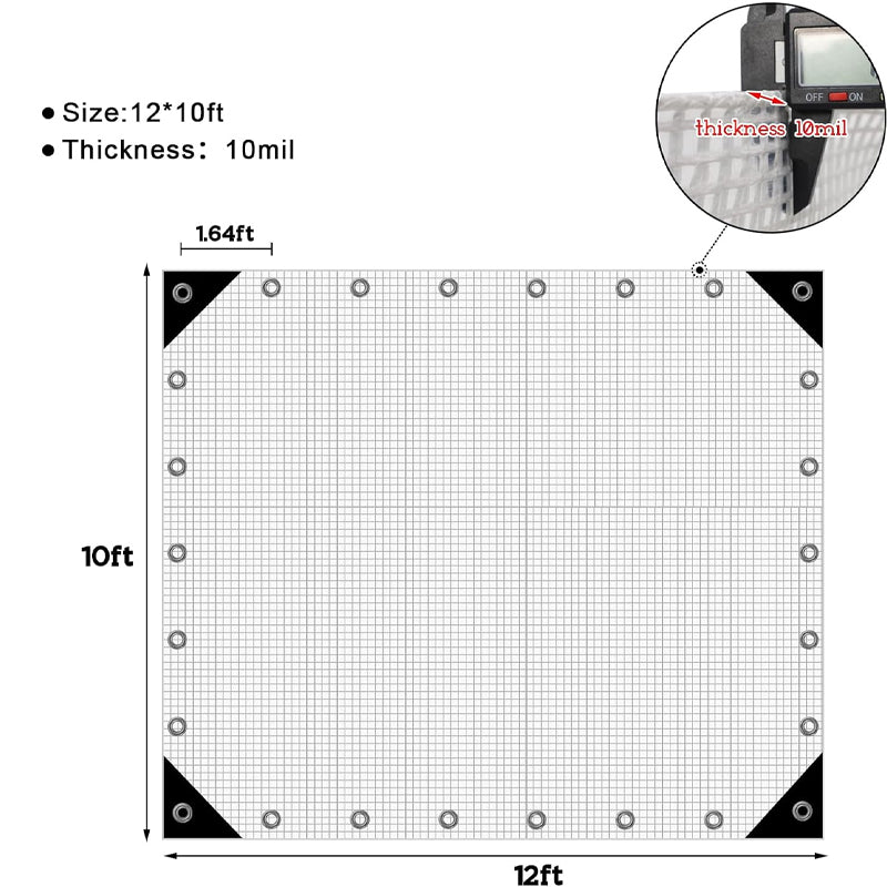 10x12 ft Waterproof Plastic Poly Tarp 10 Mil Clear Greenhouse Tarp Poly Garden Cover with Grommets