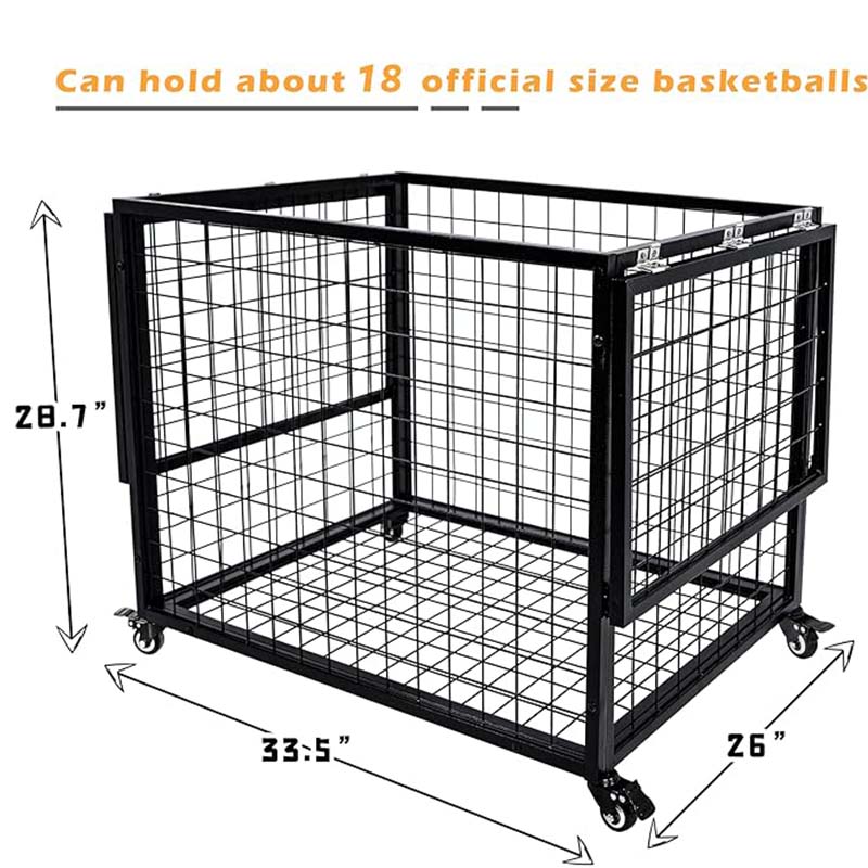 Rolling Sports Ball Storage Cart,Basketball Storage Bin for Indoor Outdoor,Rolling Exercise Ball Cart Holder for Gym, School, Club