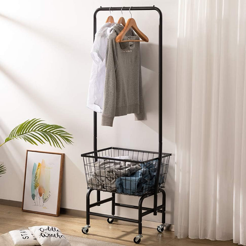 Wire Laundry Cart with Clothes Rack Rolling Laundry Butler with Wire Storage Rack with Casters