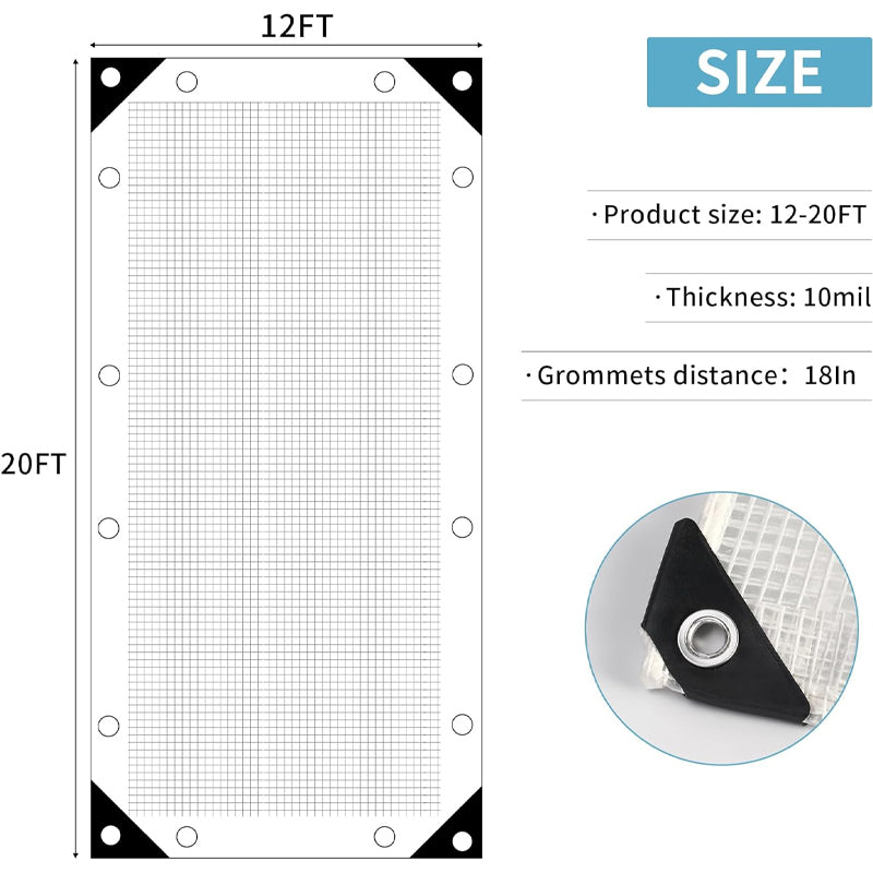 12x20 ft Plastic Poly Tarp 10 Mil Heavy Duty Waterproof Greenhouse Tarp for Garden Outdoor Yard