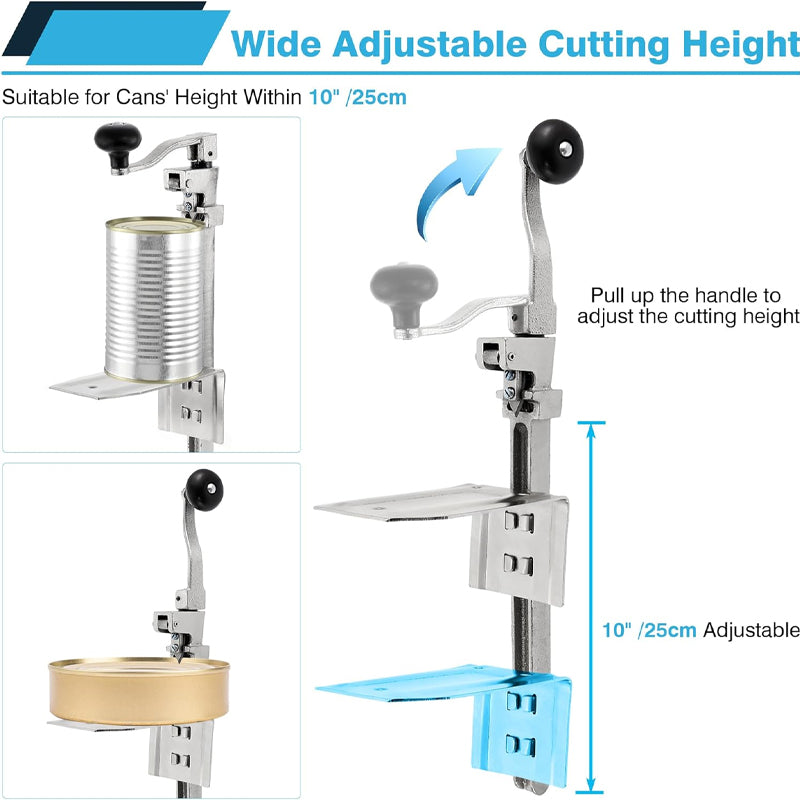 Can Opener For Cans Up to 10" Tall Manual Can Opener Adjustable Height Industrial Jar Opener