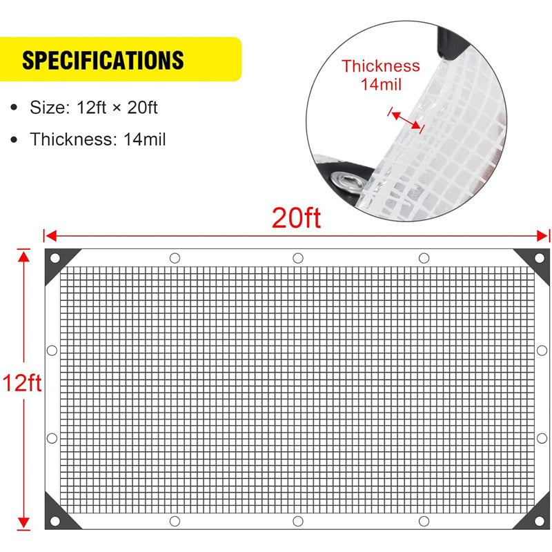 14 Mil 12x20 ft Poly Plastic Tarp Multi-Purpose Waterproof Cover Outdoor UV Resistant Poly Tarp