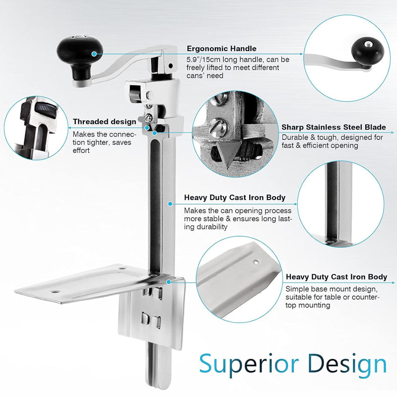 Can Opener For Cans Up to 10" Tall Manual Can Opener Adjustable Height Industrial Jar Opener