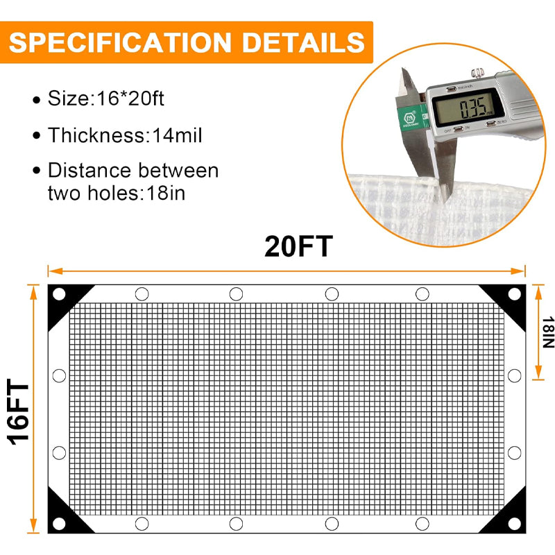 16 Mil Waterproof Poly Clear Tarp 16x20 ft Greenhouse Plastic Tarp Heavy Duty Tarp with Grommets