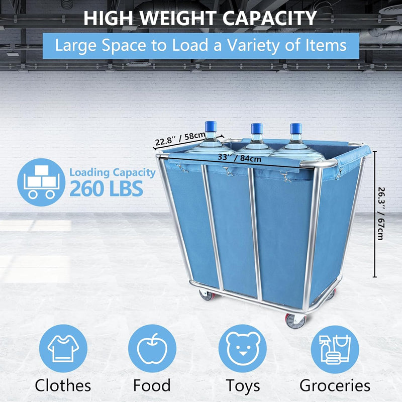 10 Bushel / 350L Basket Truck 260 lbs Weight Capacity Commercial Laundry Cart Rolling Laundry Cart