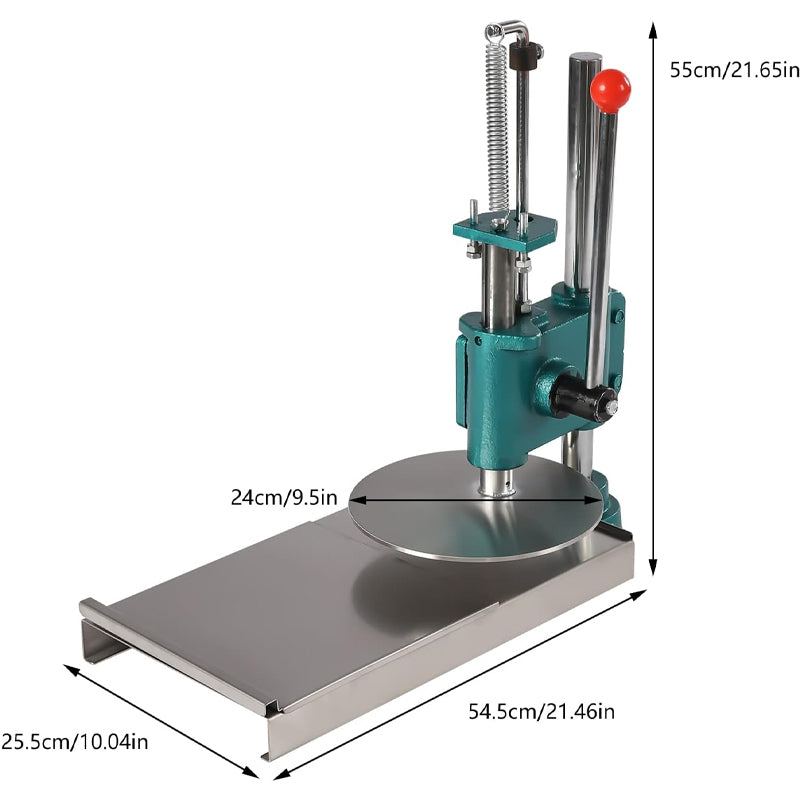 9.5 Inch Manual Pizza Dough Press Machine with 0.2" Thick Disc Stainless Steel Pizza Dough Maker