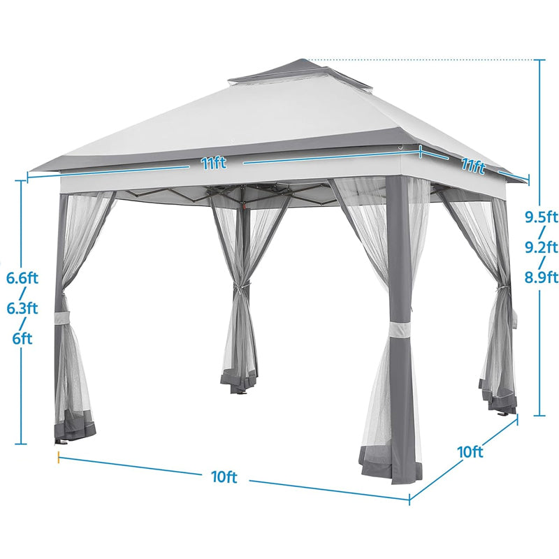 11' × 11' Outdoor Canopy Gazebo Tent with 4 Sandbags 2 Tiers Roo Mesh Netting Sun Shade Canopy