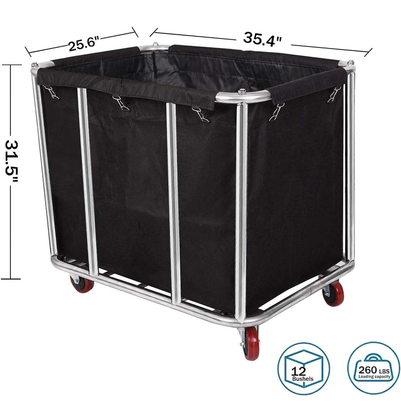 12 Bushel Stainless Steel Basket Truck 260 lbs Laundry Cart for Laundry Organizer and Storage