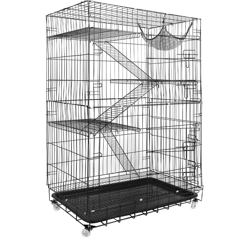 4-Tier Cat Cage 35.43 x 23.62 x 53.15 inch with 360° Lockable Wheels 3 Doors 3 Ladders Hammock