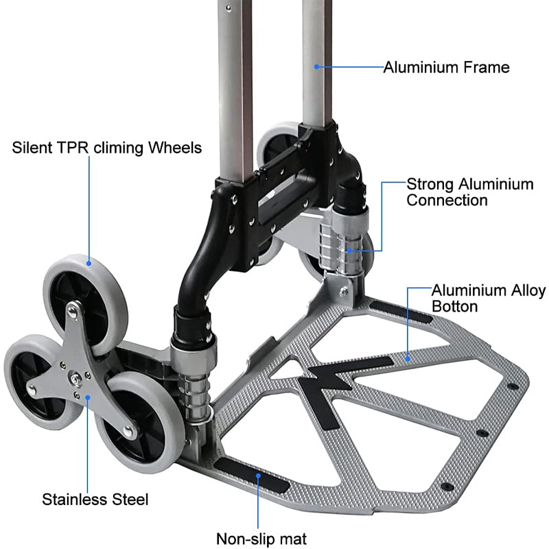 Stair Climbing Cart 330 LBS Capacity Portable Folding Hand Truck Aluminium Trolley Telescoping Handle