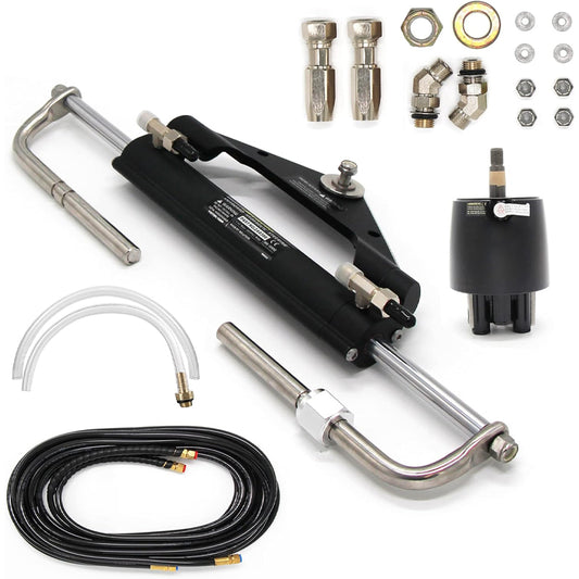 150HP Hydraulic Outboard Steering Kit Boat Hydraulic Steering System With Helm Steering Ram, Cylinder, Tube kits