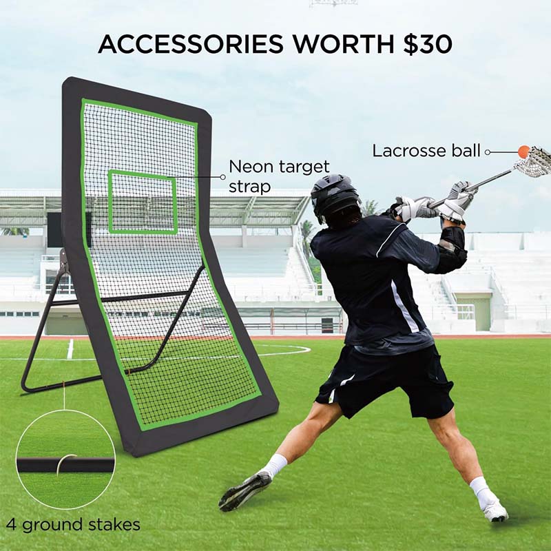 Lacrosse Rebounder for Backyard, 4x7 Ft Volleyball Bounce Back Net, Pitchback Throwback Baseball Softball Return Training Screen, Adjustable Angle Shooting Practice Training Wall with Target