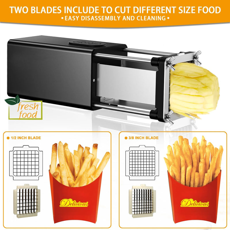 Electric French Fry Cutter with 1/2 and 3/8 Inch Blade Horizontal Stainless Steel Electric Potato Cutter