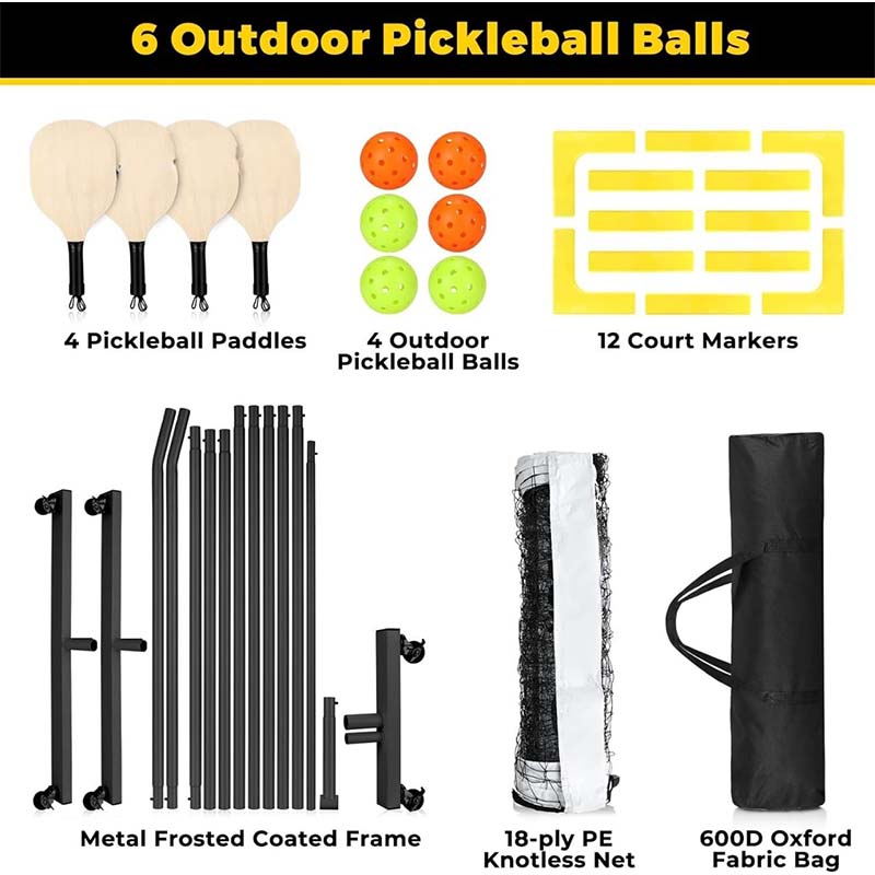 Portable Pickleball Net System, 22FT Regulation Size Net, Weather Resistant Steady Metal Frame & Strong PE Net, Outdoor Game Sports Net with Carrying Bag, Easy Setup