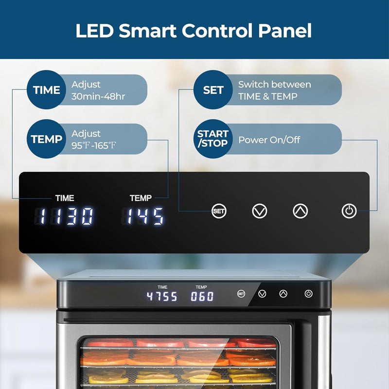 1000W Electric Food Dehydrator Machine 9 Stainless Steel Trays with 48H Timer and Temperature Control