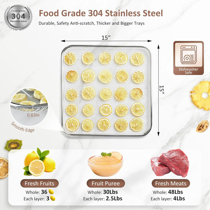 1200W Commercial Food Dehydrator Machine Full Stainless Steel Dryer Machine up to 190℉ Temperature