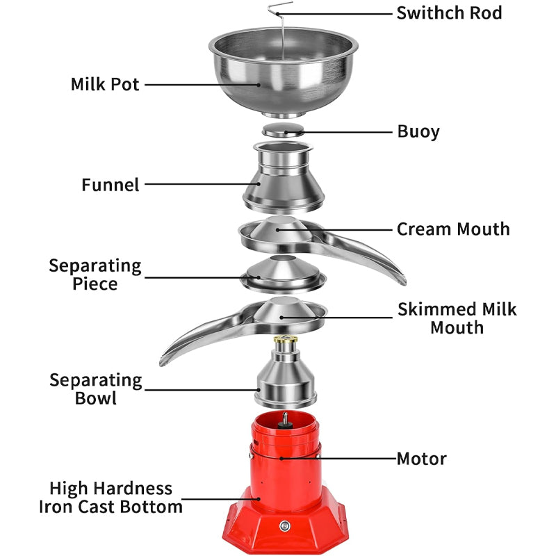 100L/H Milk Cream Centrifugal Separator with 5L 304 Stainless Steel Bowl 100W Cow Cream Separator