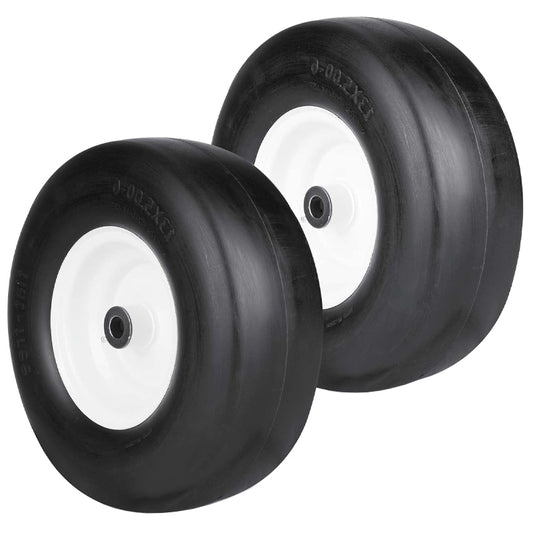 13x5-6" Flat Free Lawn Mower Tires 3.25"-5.9" Hub 2 Pack Tubeless Tractor Tires with 3/4" Greased Bushing