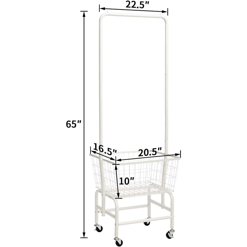 Wire Basket Truck Laundry Cart with Clothes Rack Metal Rolling Laundry Basket with Lockable Wheels